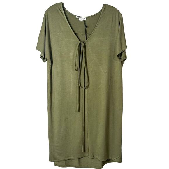 New with tags Loveriche Tie Neck Short Sleeve Shift Dress Olive Green Medium - Picture 1 of 10